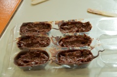 Chocolate cases with chocolate-cherimoya ganache